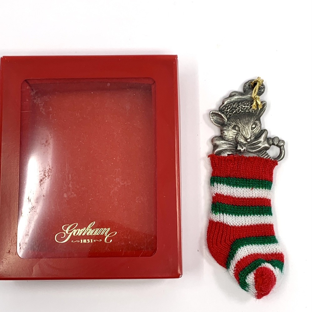 Gorham Pewter Christmas Ornament 4" Mouse in Christmas Stocking Made in USA